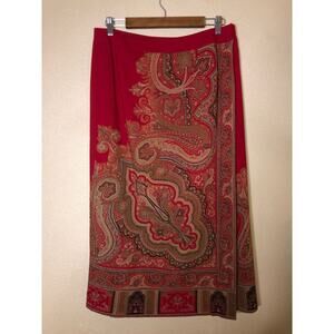 Talbots Scandi Preppy Hippie Academia Boho 100% Wool  Red Wrap Long Skirt 14